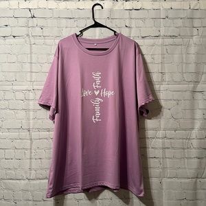 NWOT! Love•Hope•Family•Faith Lilac Tee. Plus size 5xl (22/24/26). Religious tee